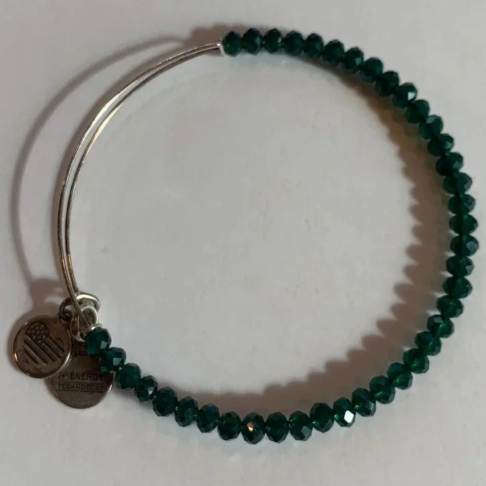 Alex and Ani Positive Energy Adjustable Faceted Bead Bangle Bracelet Emerald